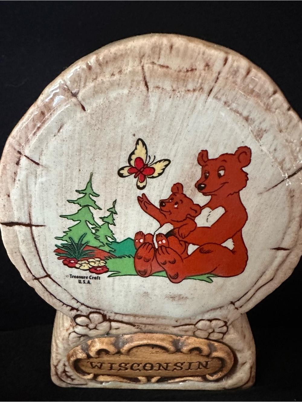 Wisconsin Bear Family Ceramic Plaque - Brown and Green